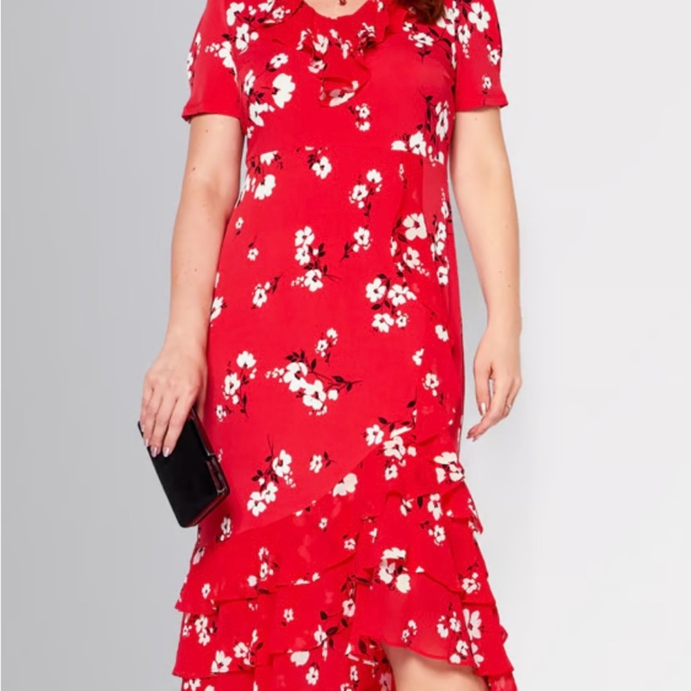 Karl Lagerfeld Red Floral Midi Dress